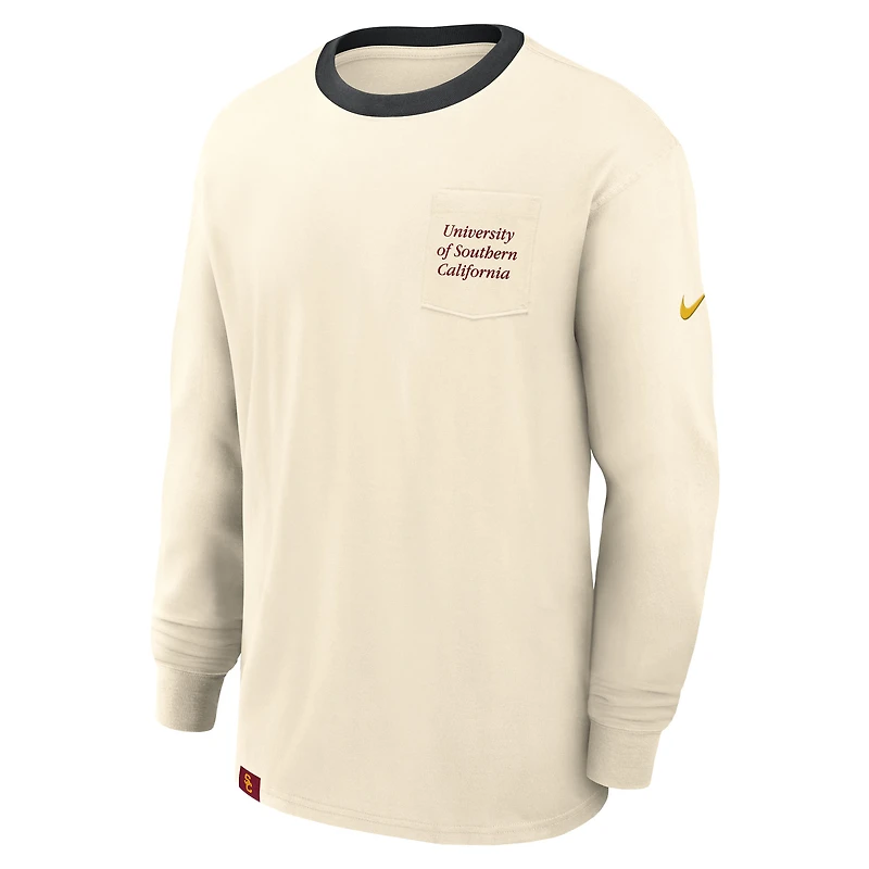 Men's Nike Natural USC Trojans Athletic Prep Max90 Pocket Logo Long Sleeve T-Shirt