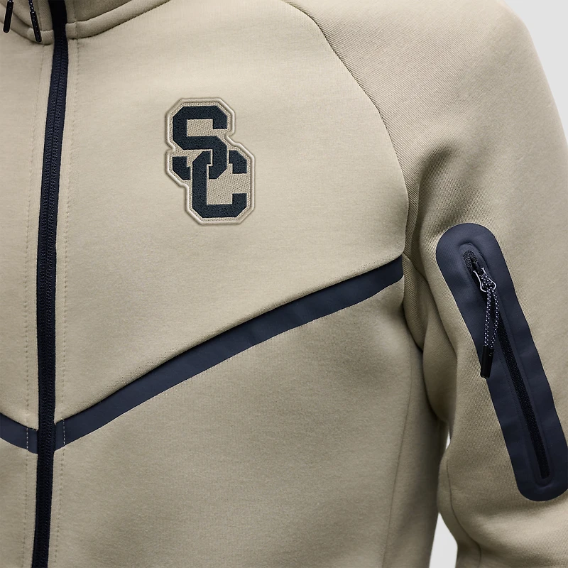 Sweat à capuche zippé Nike USC Trojans Tech Fleece pour homme, couleur olive.