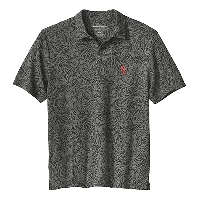 Polo Tommy Bahama gris USC Trojans IslandZone Wild Hibiscus Tri-Blend pour homme