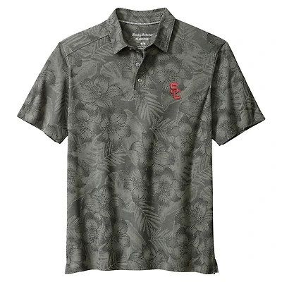 Polo Tommy Bahama gris USC Trojans Palm Fresco Hibiscus IslandZone® pour homme