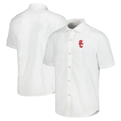 Men's Tommy Bahama White USC Trojans Coconut Point Palm Vista IslandZone Camp Button-Up Shirt
