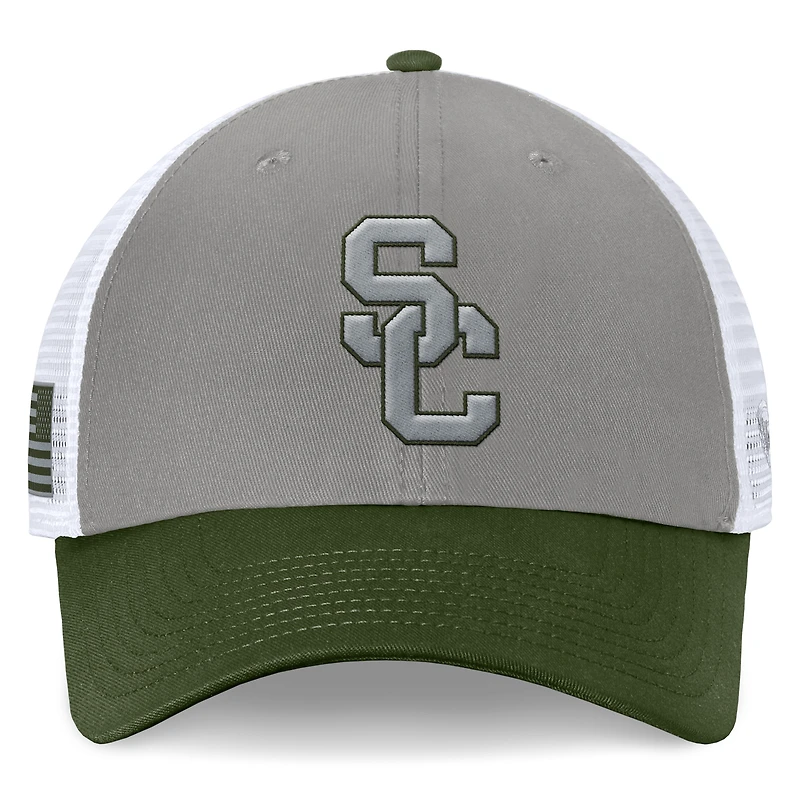 Casquette réglable pour hommes, Top of the World, gris/vert, USC Trojans OHT, badge d'appréciation militaire, camionneur