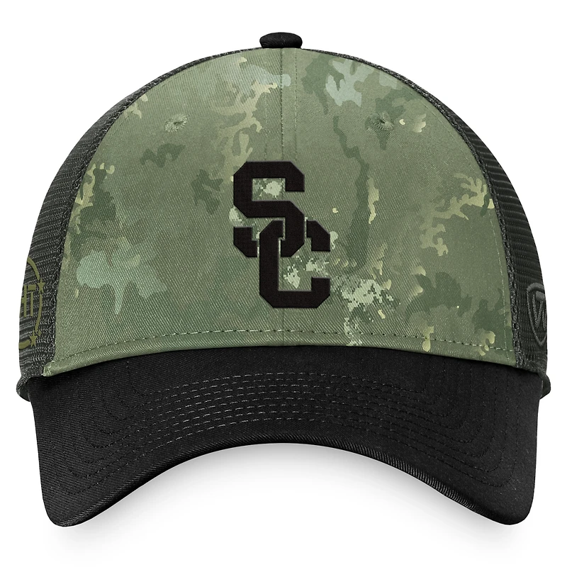 Casquette réglable Top of the World Hunter vert/gris USC Trojans OHT pour hommes, unité d'appréciation militaire, camionneur