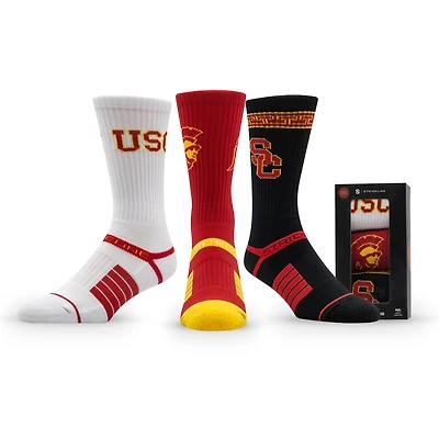 Lot de trois paires de chaussettes unisexes en tricot de qualité supérieure Strideline USC Trojans