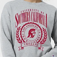 Women's Champion  Heather Gray USC Trojans Academic Crest Powerblend Crewneck Sweatshirt