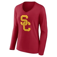 T-shirt à manches longues et col en V avec logo Evergreen Fanatics Cardinal USC Trojans pour femmes