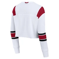 Women's Fanatics White USC Trojans Training Camp Cropped Long Sleeve V-Neck Fashion Top