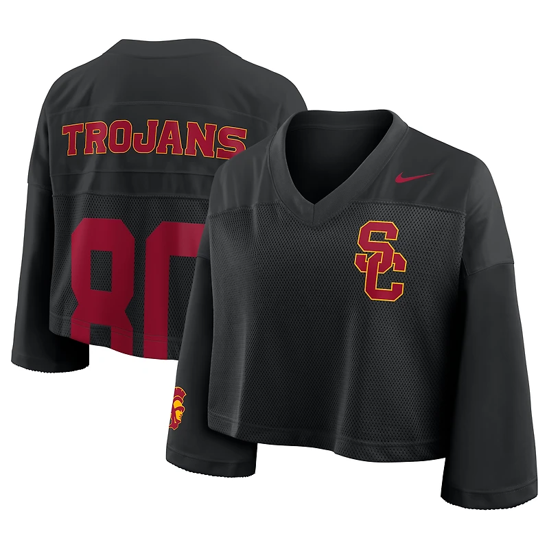 Women's Nike Black USC Trojans Cropped Mesh Dri-FIT Fashion Jersey