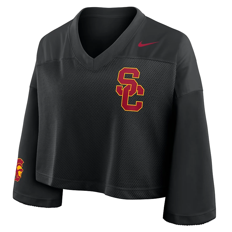 Women's Nike Black USC Trojans Cropped Mesh Dri-FIT Fashion Jersey
