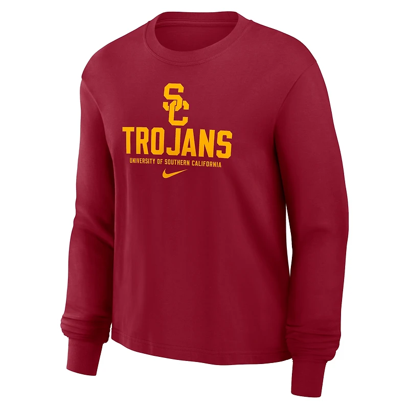 T-shirt Nike Crimson USC Trojans Primetime University Boxy à manches longues pour femme