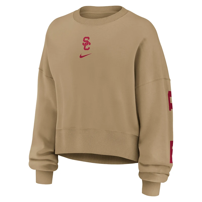 Women's Nike Tan USC Trojans Oversized Phoenix 2-Hit Pullover Sweatshirt