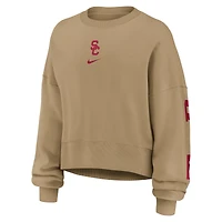 Women's Nike Tan USC Trojans Oversized Phoenix 2-Hit Pullover Sweatshirt