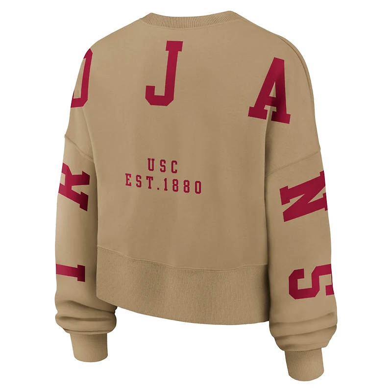 Women's Nike Tan USC Trojans Oversized Phoenix 2-Hit Pullover Sweatshirt