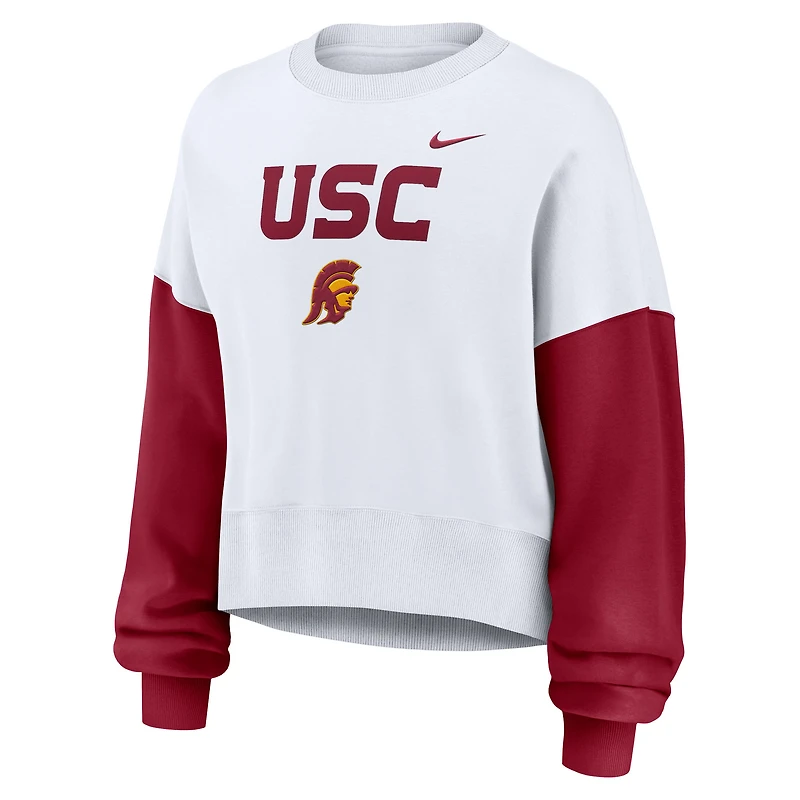 Women's Nike White USC Trojans Oversized Color-Block Pullover Sweatshirt