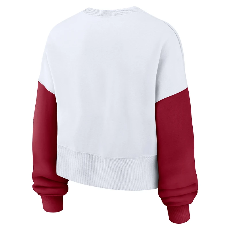Women's Nike White USC Trojans Oversized Color-Block Pullover Sweatshirt