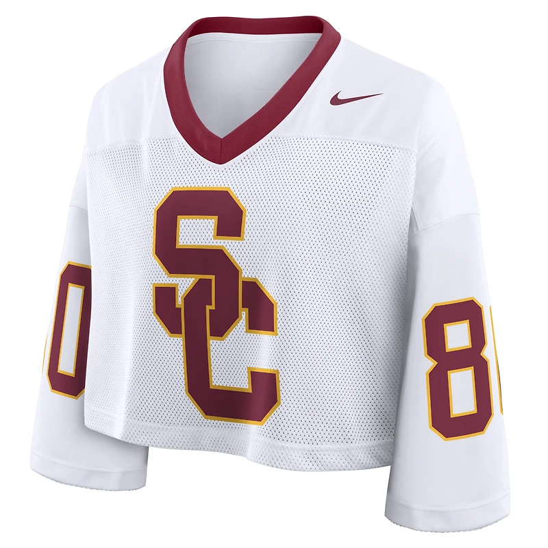 Maillot court Nike USC Trojans blanc pour femme, logo oversize
