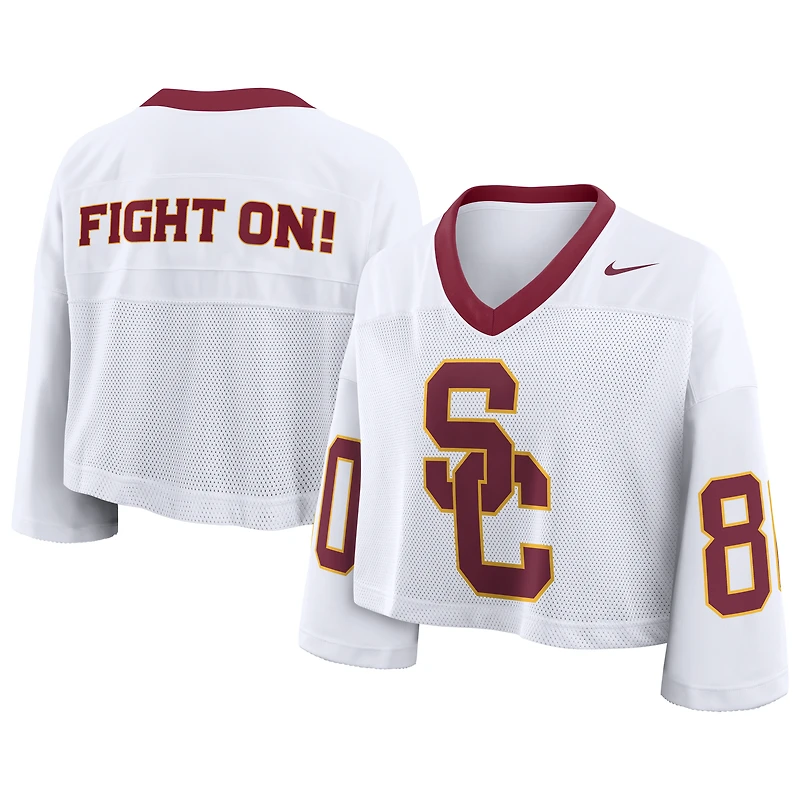 Maillot court Nike USC Trojans blanc pour femme, logo oversize