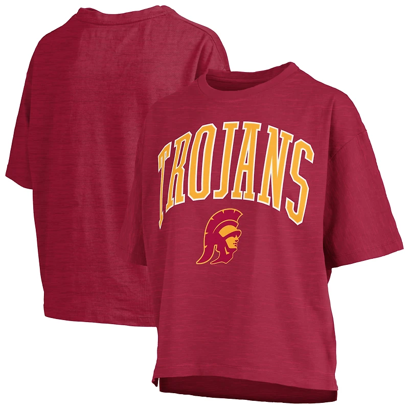 T-shirt surdimensionné flammé pour femme, longueur à la taille, avec logo Nelson Arch Over et Cardinal USC Trojans
