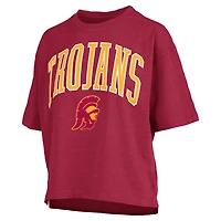 T-shirt surdimensionné flammé pour femme, longueur à la taille, avec logo Nelson Arch Over et Cardinal USC Trojans