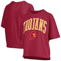 T-shirt surdimensionné flammé pour femme, longueur à la taille, avec logo Nelson Arch Over et Cardinal USC Trojans
