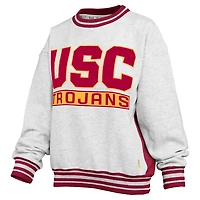 Sweat-shirt ras du cou Pressbox gris chiné/cardinal USC Trojans Endzone pour femme