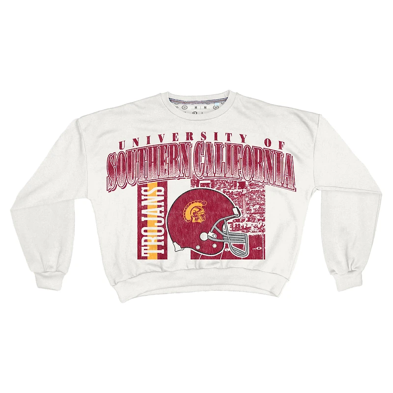 Sweat-shirt rétro surdimensionné Janice pour femme, blanc, style USC Trojans, longueur taille