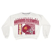 Sweat-shirt rétro surdimensionné Janice pour femme, blanc, style USC Trojans, longueur taille