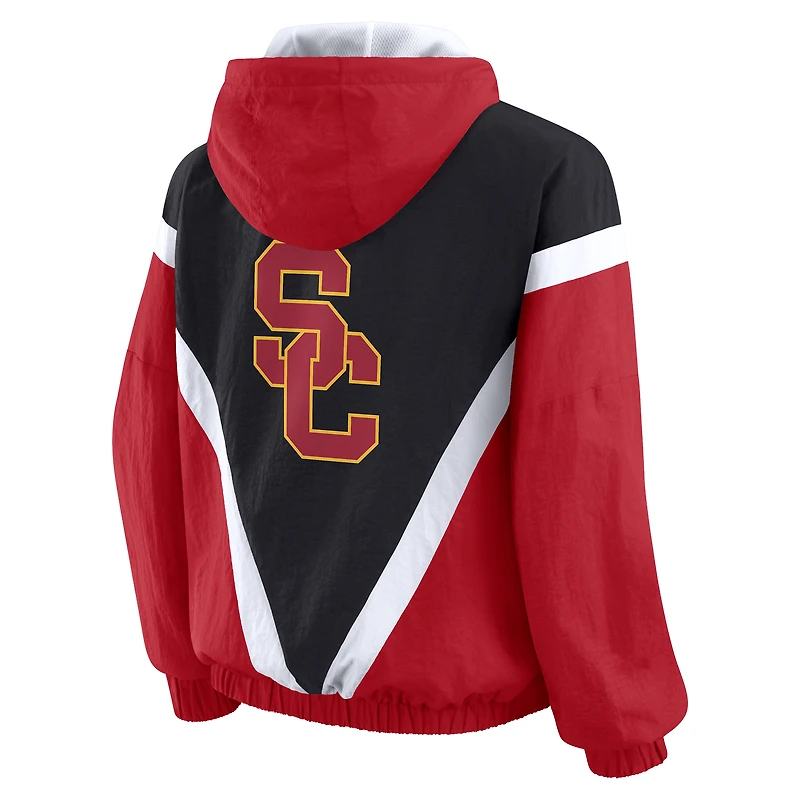 Veste coupe-vent à capuche entièrement zippée colorblock USC Trojans Cardinal/Black pour femme par Erin Andrews