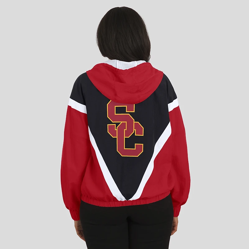 Veste coupe-vent à capuche entièrement zippée colorblock USC Trojans Cardinal/Black pour femme par Erin Andrews