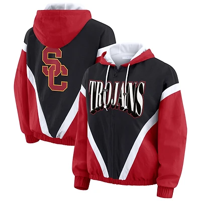 Veste coupe-vent à capuche entièrement zippée colorblock USC Trojans Cardinal/Black pour femme par Erin Andrews