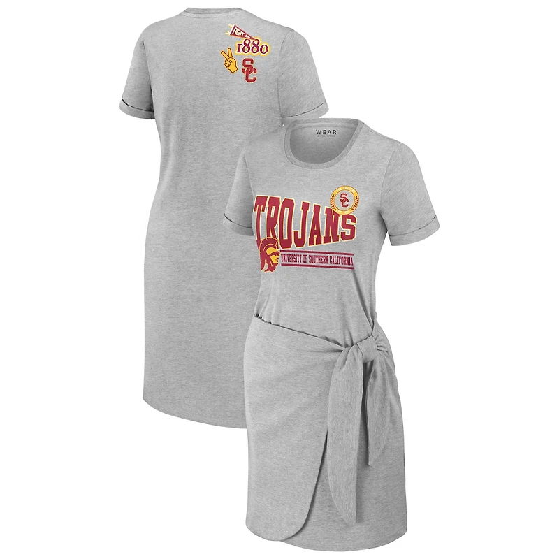 Robe t-shirt nouée USC Trojans gris chiné pour femme WEAR by Erin Andrews