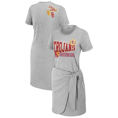 Robe t-shirt nouée USC Trojans gris chiné pour femme WEAR by Erin Andrews