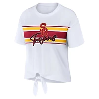 T-shirt court rayé USC Trojans WEAR by Erin Andrews pour femme avec nœud sur le devant et blanc