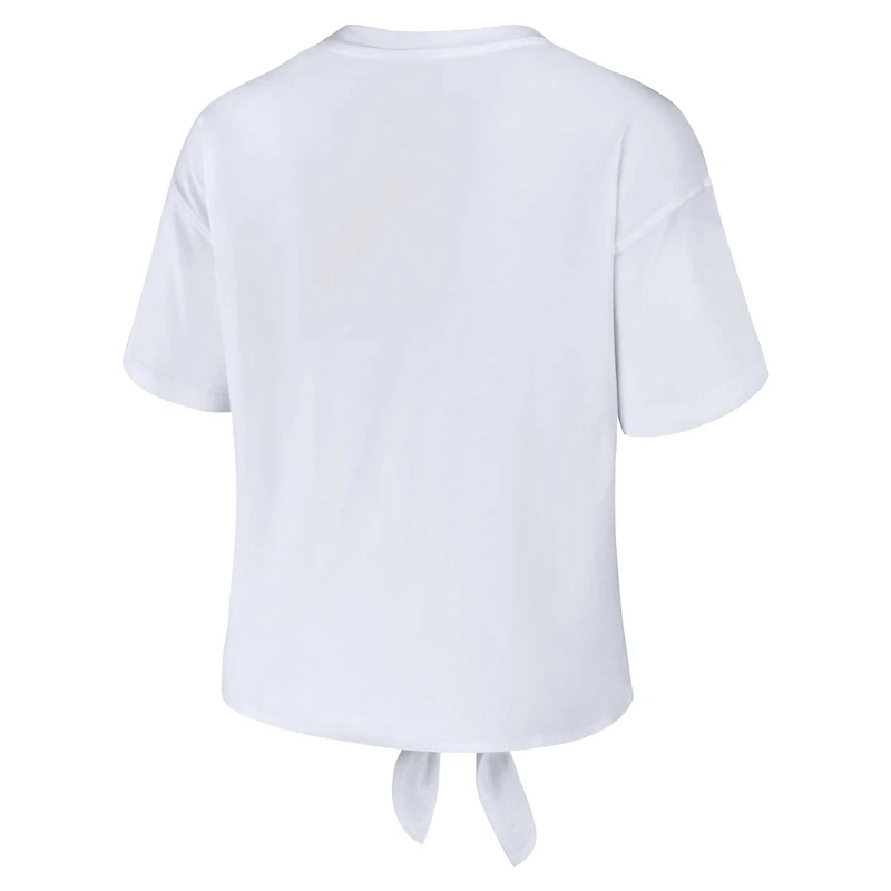 Women's WEAR by Erin Andrews White USC Trojans Striped Front Knot Cropped T-Shirt