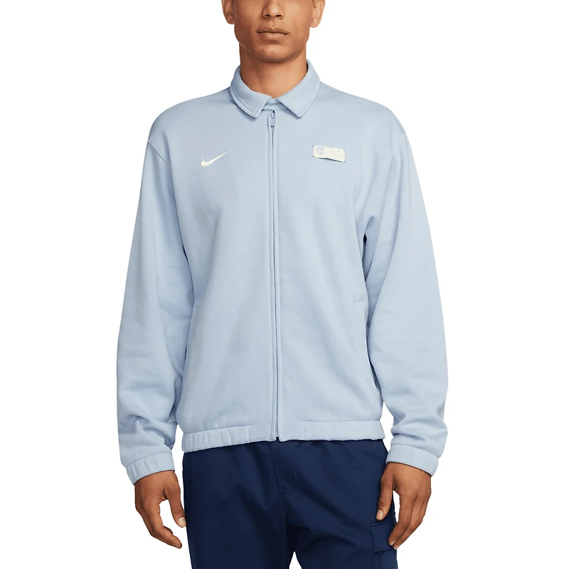 Veste Nike USMNT Club Fleece Harrington entièrement zippée pour homme, bleu clair
