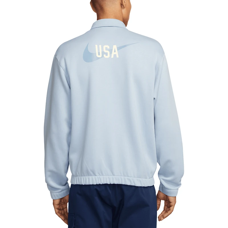 Veste Nike USMNT Club Fleece Harrington entièrement zippée pour homme, bleu clair