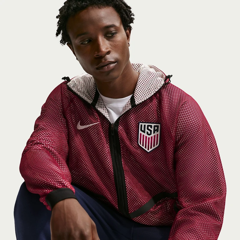Men's Nike Red USMNT 2026 Anthem Mesh Dri-FIT Full-Zip Hooded Jacket