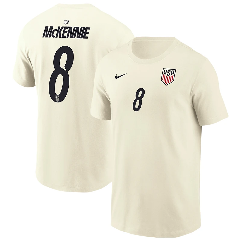 T-shirt domicile Nike Weston McKennie crème pour homme, avec nom et numéro de l'équipe nationale américaine football (USMNT).