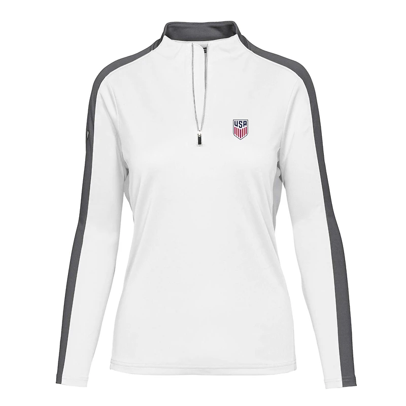 Haut à enfiler USMNT Remi blanc quart de zip pour femme Levelwear