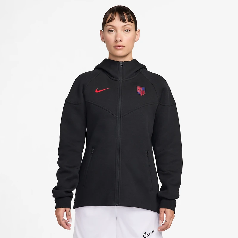 Sweat à capuche zippé Nike Tech Fleece Windrunner noir pour femme, inspiré de l'équipe nationale masculine football des États-Unis.