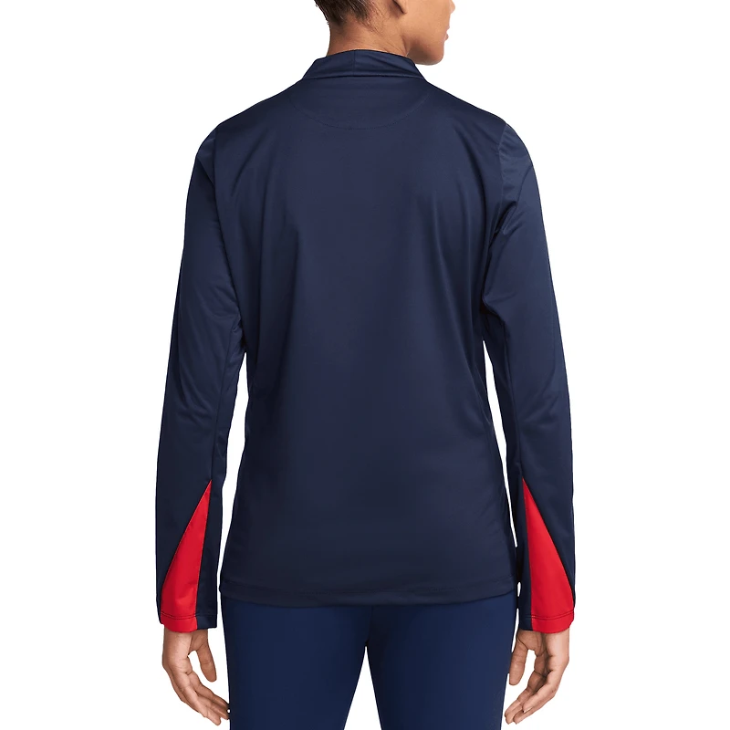 Haut à enfiler quart de zip Nike USMNT 2024 Strike Drill Performance pour femme bleu marine