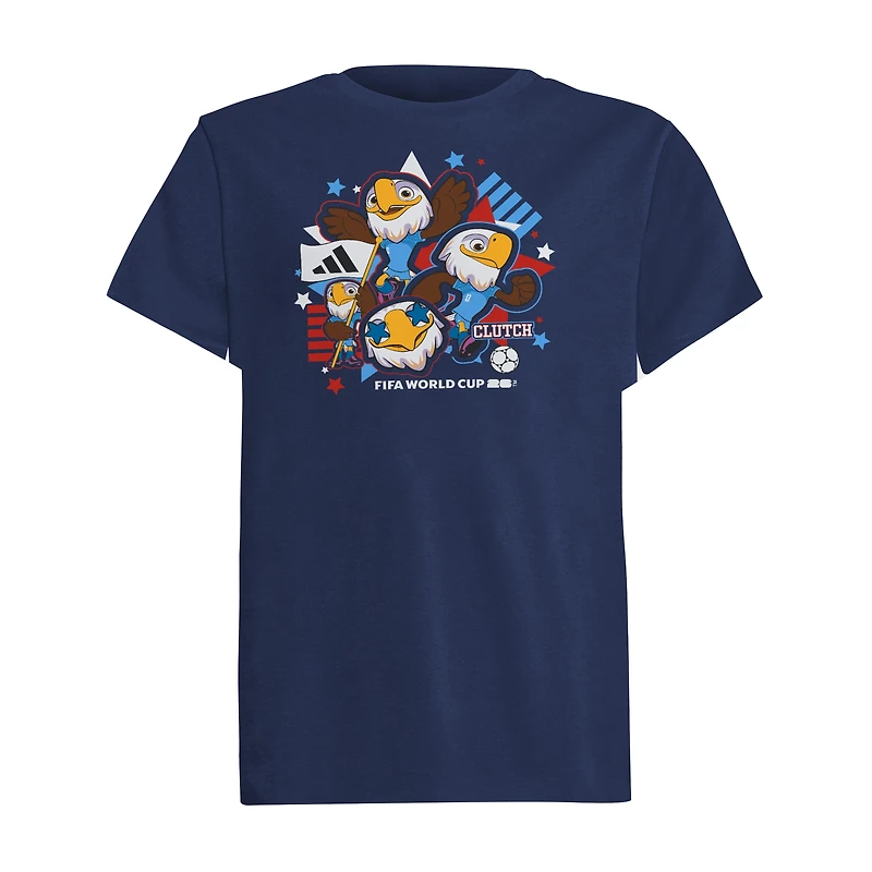 T-shirt adidas bleu marine pour enfant, mascotte du pays hôte de la Coupe Monde FIFA 2026, États-Unis