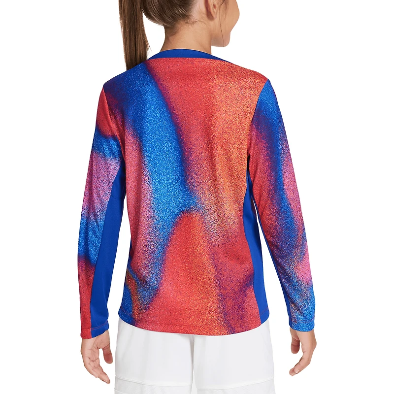 Haut à manches longues d'avant-match Nike rouge/bleu USMNT 2024 Academy Pro pour jeune