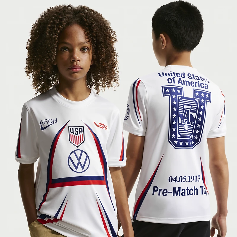 Youth Nike White USMNT x VAA 2026 Dri-FIT Pre-Match Top