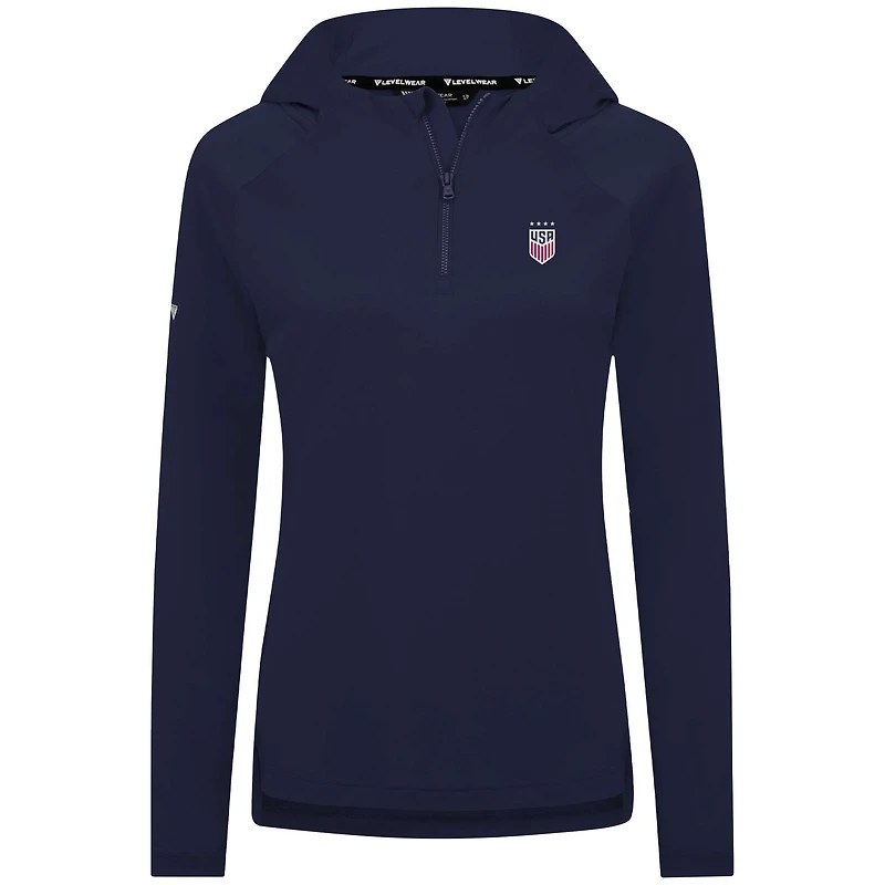 Sweat à capuche zippé quart de tour USWNT Raven bleu marine Levelwear pour femme