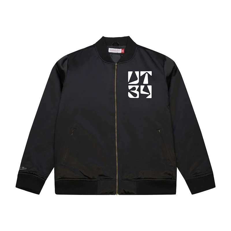 Veste bomber zippée en satin crème Mitchell & Ness pour homme, édition spéciale Jeux olympiques d'hiver de l'Utah 2034.