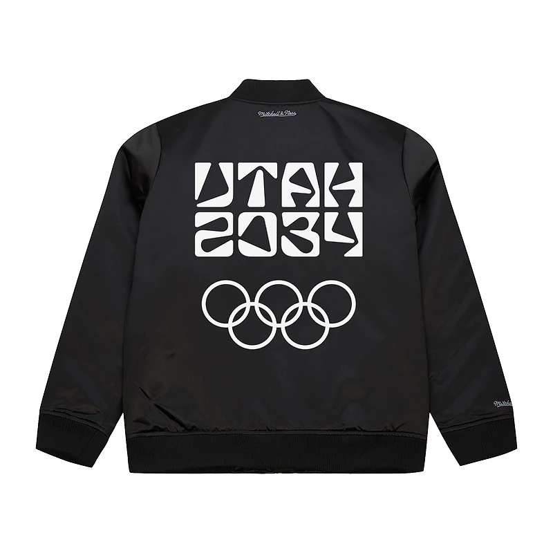 Men's Mitchell & Ness Utah 2034 Winter Olympics Satin Bomber Full-Zip Jacket