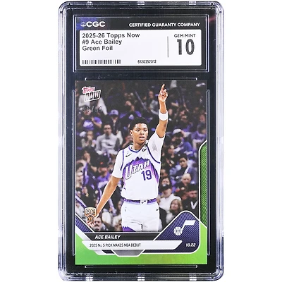 Ace Bailey Utah Jazz 2025-26 Topps Now '25 No. 5 Pick Makes NBA Debut #9 #/99 CGC Authenticated 10 Rookie Card