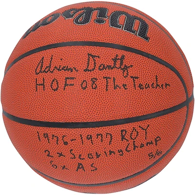 Ballon de basket-ball d'intérieur/extérieur Wilson Authentic Series autographié par Adrian Dantley, Utah Jazz, avec plusieurs inscriptions
