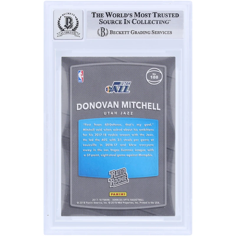 Donovan Mitchell Utah Jazz Autographed 2017-18 Panini Donruss Optic #188 Beckett Fanatics Witnessed Authenticated 10 Rookie Card